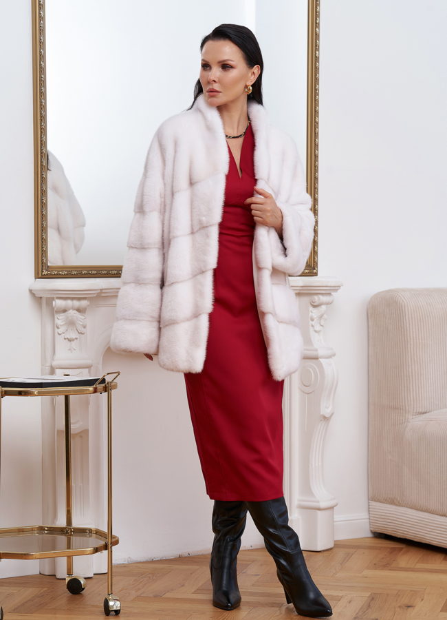 Шуба из меха норки с поясом модель № 27578 универмаг малина