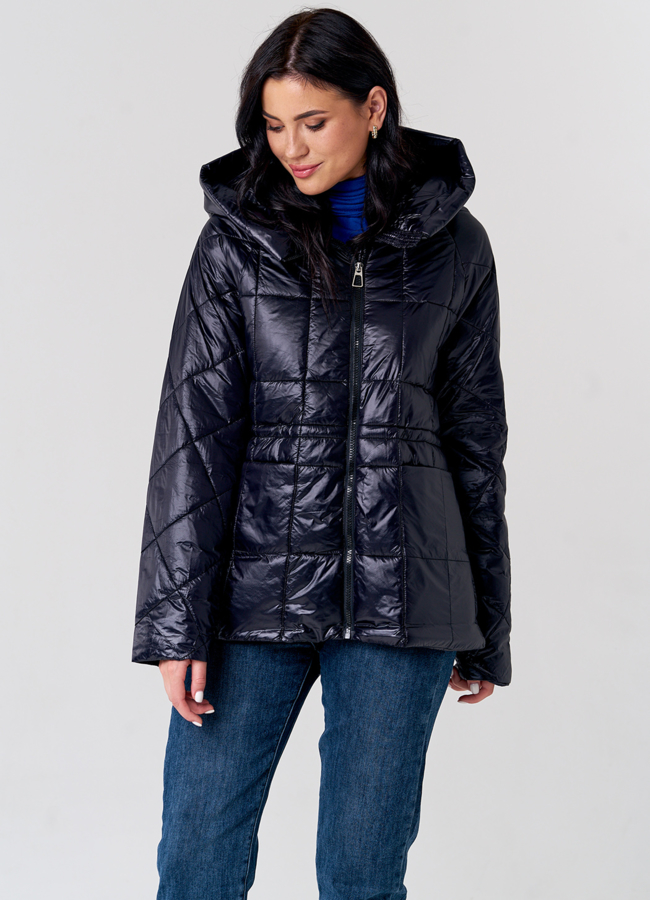 Утепленная куртка черного цвета модель № 21577 меха малина