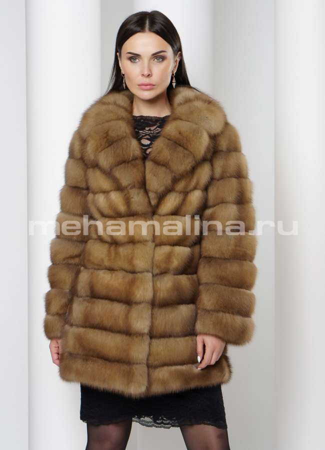 Шуба из куницы модель № S-721 меха малина