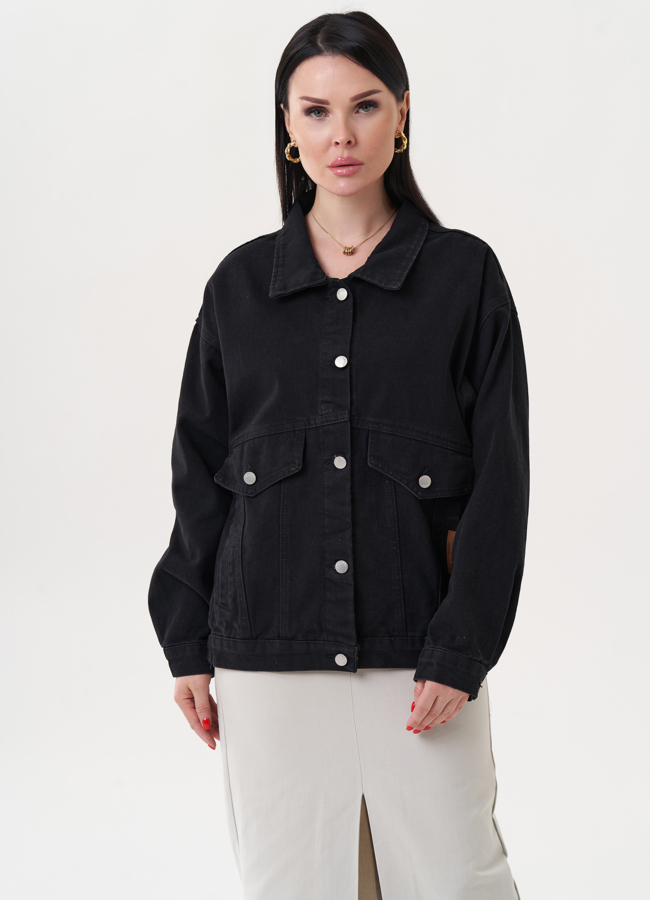 Женская джинсовая куртка модель № 27252 меха малина