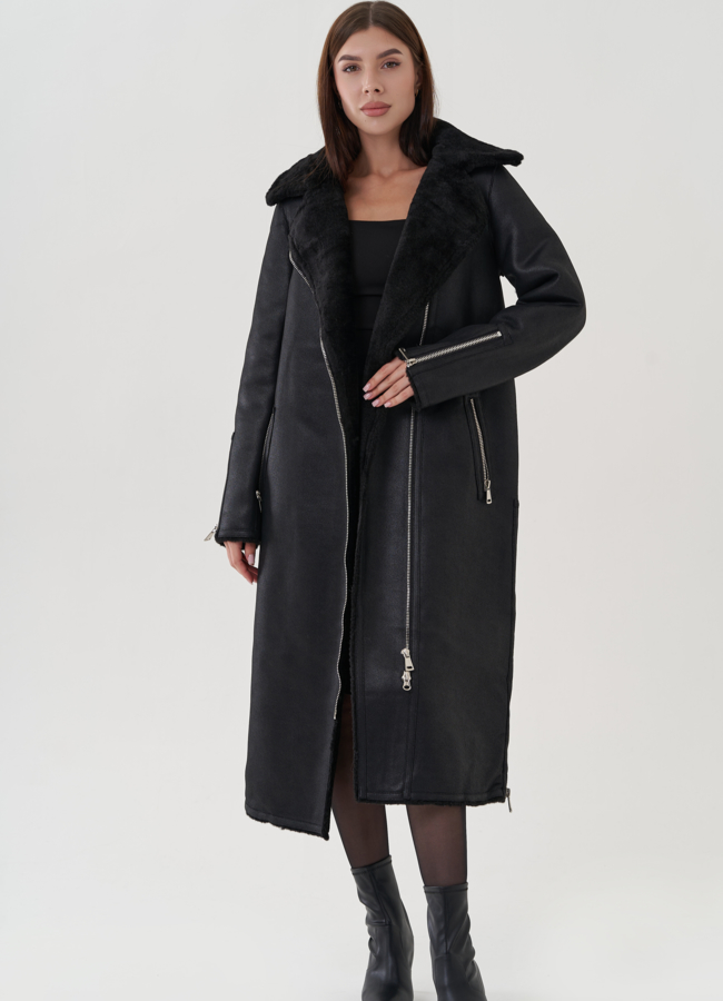 Дубленка из эко замши с английским воротником  модель № 25410 универмаг малина