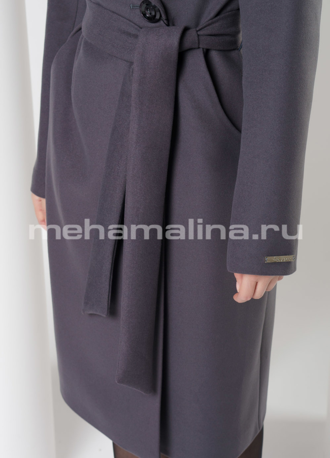 Приталенное пальто в цвете графит с английским воротником модель № 231 универмаг малина