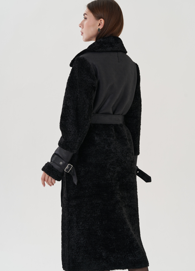 Дубленка удлиненная из эко замши модель № 25409 универмаг малина