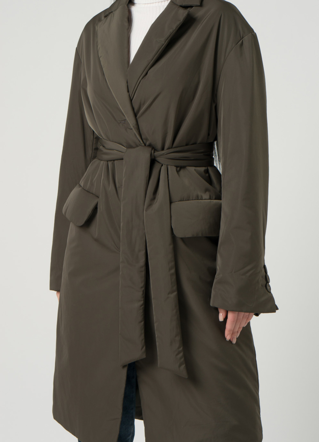 Женское полупальто с английским воротником на утеплителе в цвете хаки модель № 21158 универмаг малина