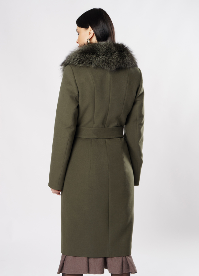 Английское пальто цвета хаки  модель № 19121 в рассрочку