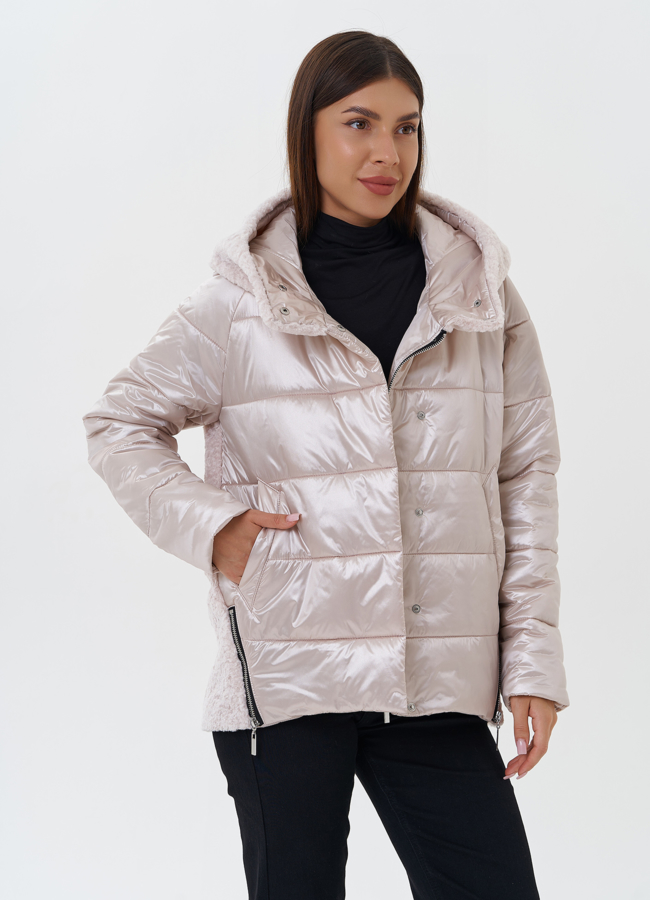 Комбинированный пуховик с капюшоном модель № 27655 в рассрочку