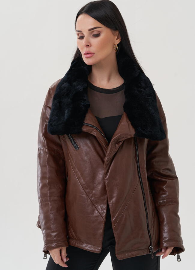 Утепленная куртка из натуральной кожи модель № 25378 универмаг малина