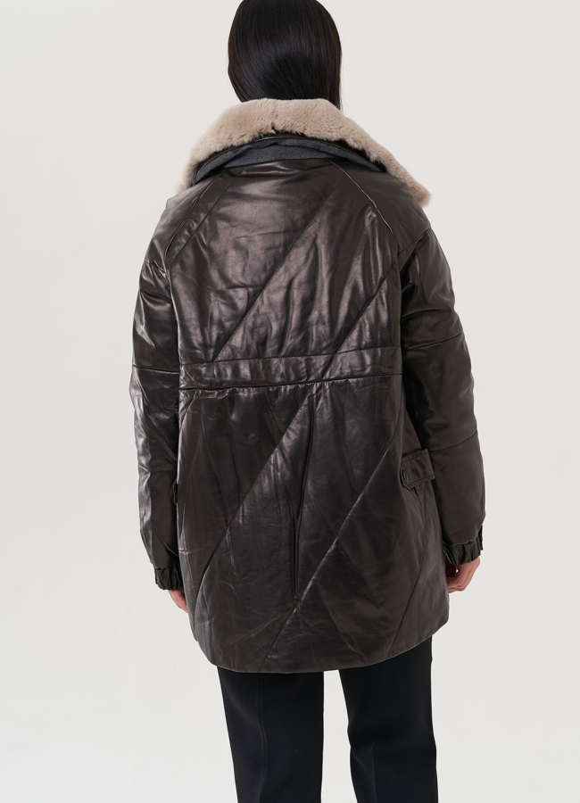 Полупальто из натуральной кожи с отделкой из меха песца  модель № 25381 универмаг малина