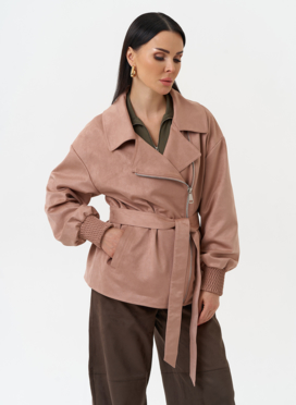 Женская куртка из эко замши с поясом