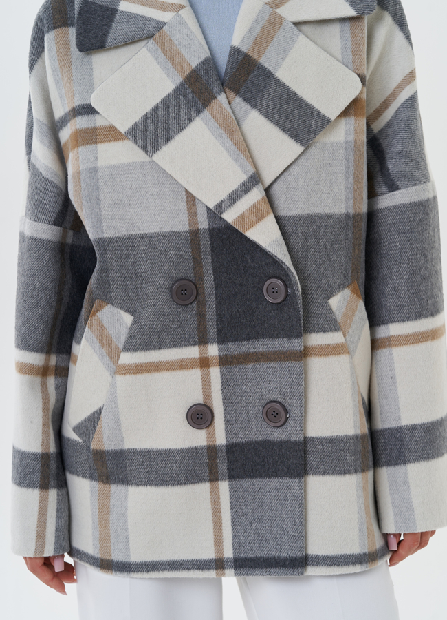 Укороченное пальто с принтом клетка модель № 27674 универмаг малина