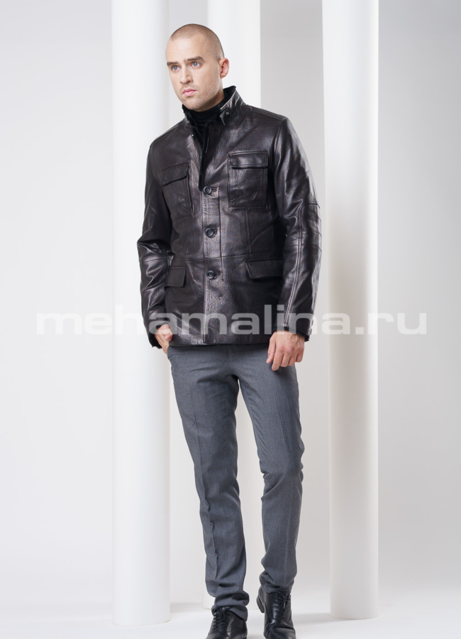 Дубленка мужская с кожаным покрытием, цвет черный  модель № DM-69 универмаг малина