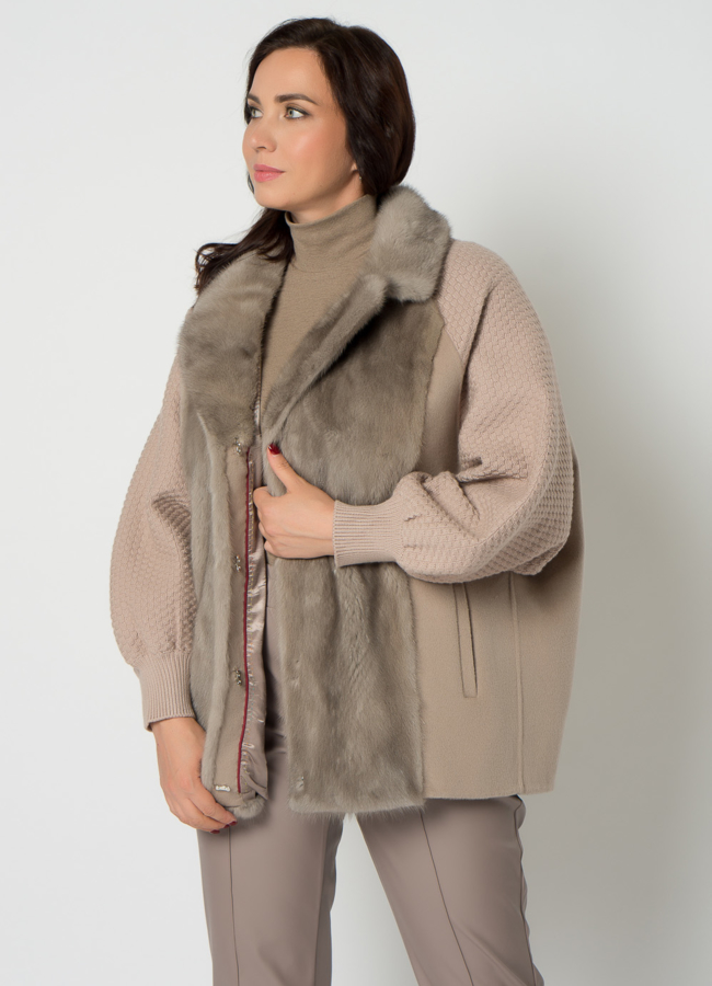 Кардиган бежевого цвета с отделкой из норки модель № 21665 универмаг малина