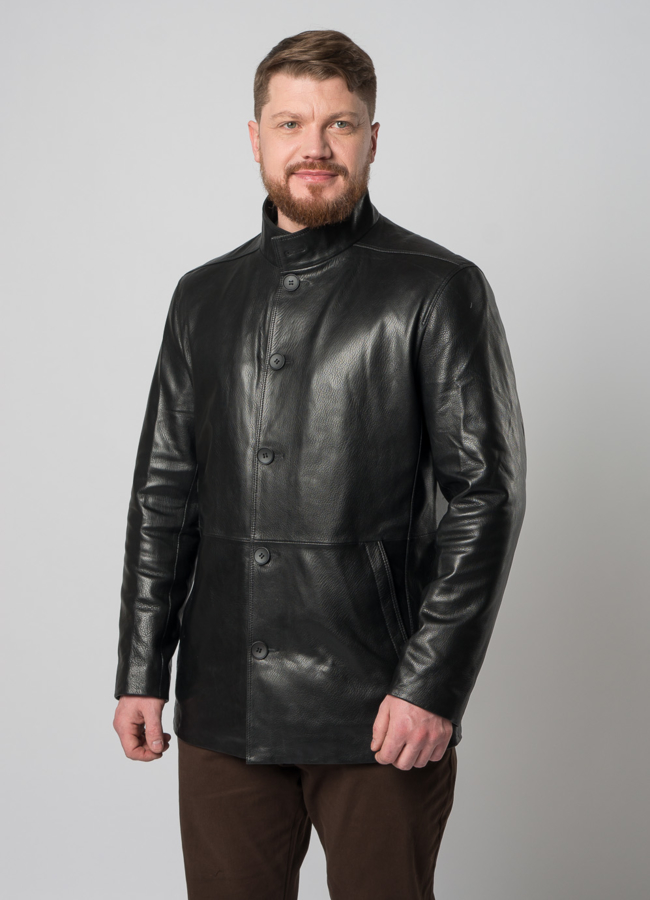 Куртка кожаная на пуговицах модель № W8017 меха малина