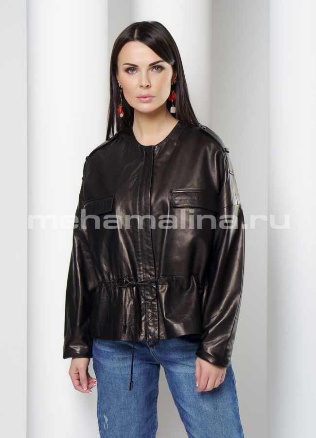 Женская кожаная куртка оверсайз  модель № 952 меха малина