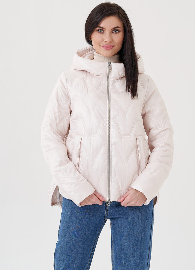 Куртка демисезонная с капюшоном модель № 3608 меха малина