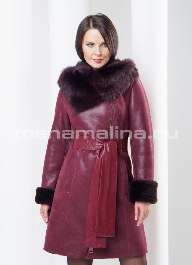 Дубленка на молнии, цвет бордо модель № D-128 в кредит