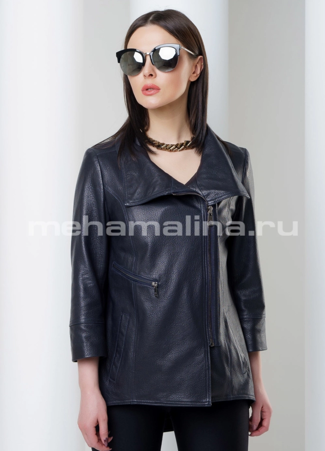 Куртка из кожи модель № K-369 меха малина