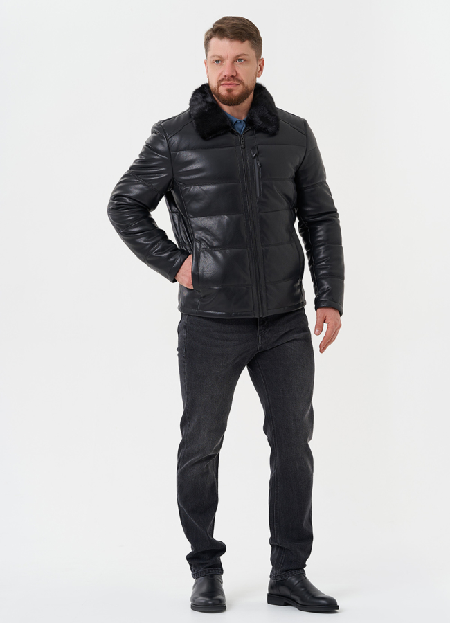 Куртка из эко кожи с отделкой из меха норки модель № 27737 в рассрочку
