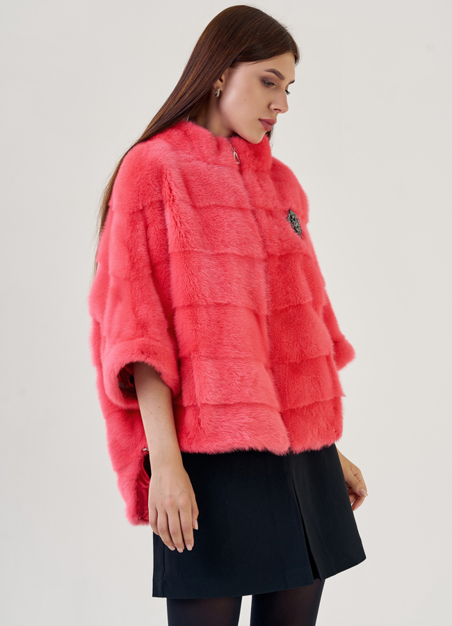 Шуба из норки розового цвета модель № 23112 универмаг малина