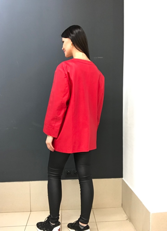 фото Куртка из эко кожи красного цвета модель № 1701