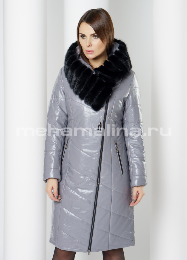 Пуховик модель № 1811 меха малина