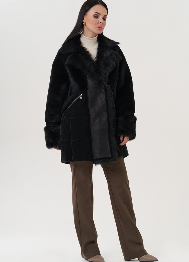 фото Женский пуховик с отделкой из тосканы  модель № 25910