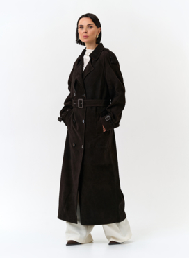 Женский длинный плащ из натуральной замши