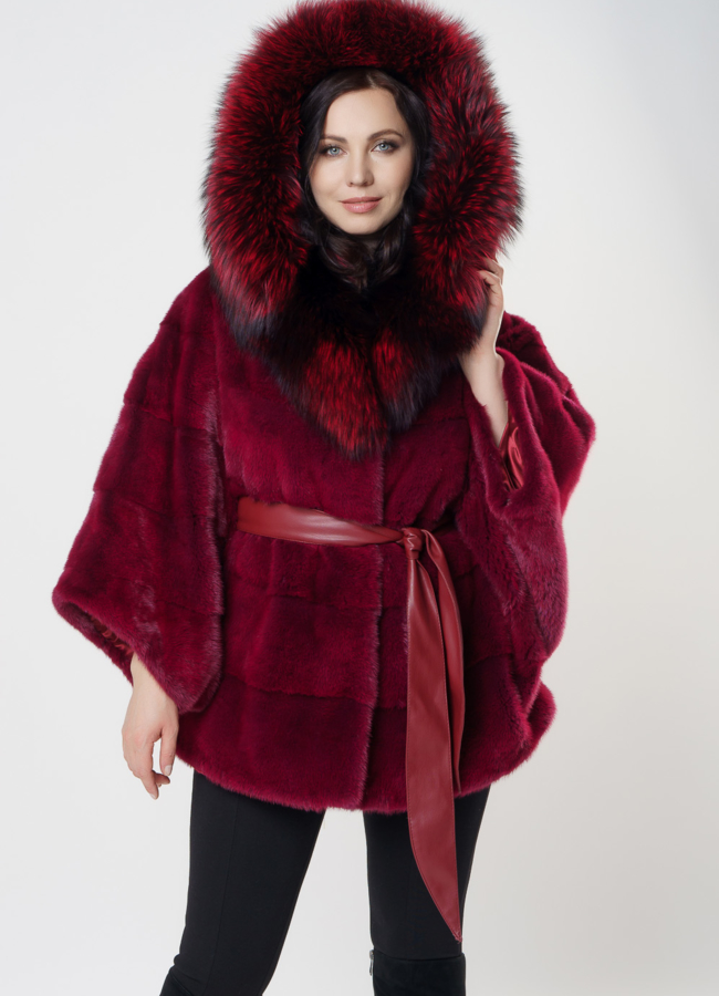 Женская шуба бордового цвета модель № S-1000 универмаг малина