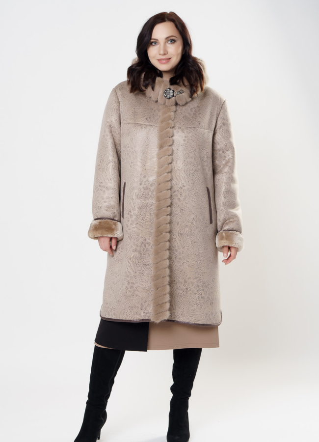 фото Дубленка из эко кожи с капюшоном модель № 2002