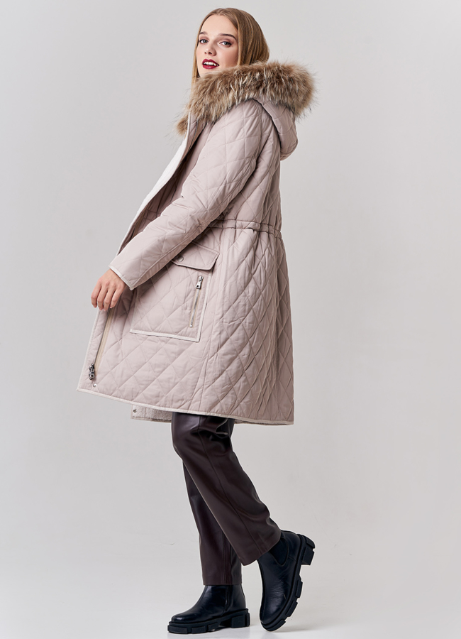 Двусторонняя парка с капюшоном бежевого цвета модель № 21132 универмаг малина