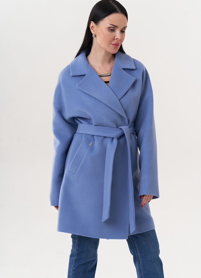 Укороченное пальто с поясом модель № 26881 в кредит