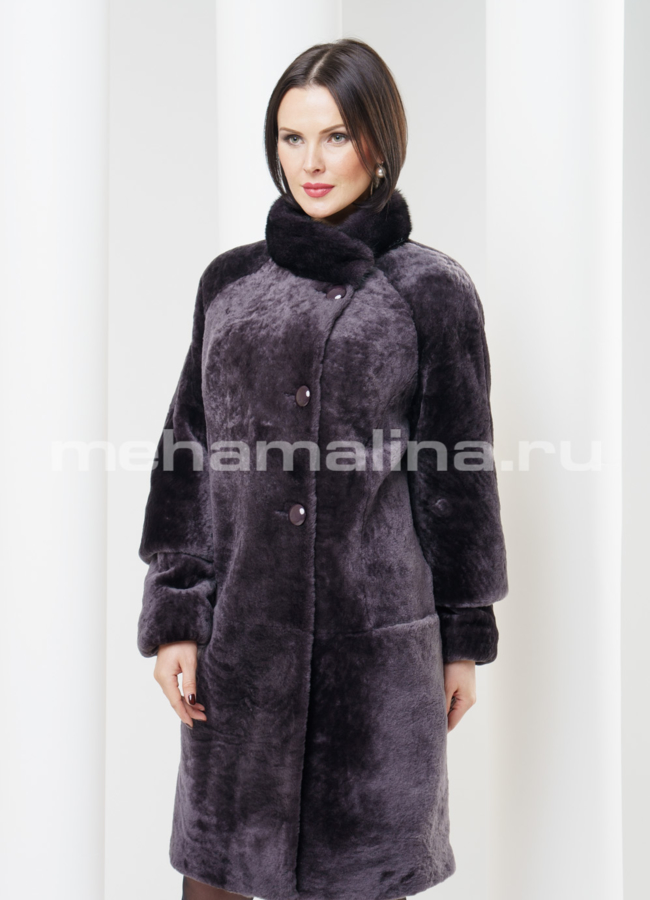 Шуба астраган, отделка норка модель № S-316 меха малина