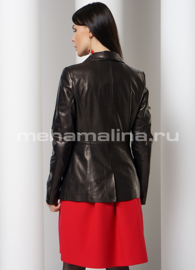 Пиджак из натуральной кожи черного цвета модель № 7021 в кредит