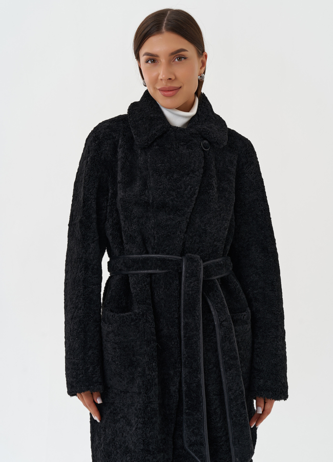 Двухсторонняя дубленка из эко кожи с английским воротником модель № 27777 в рассрочку