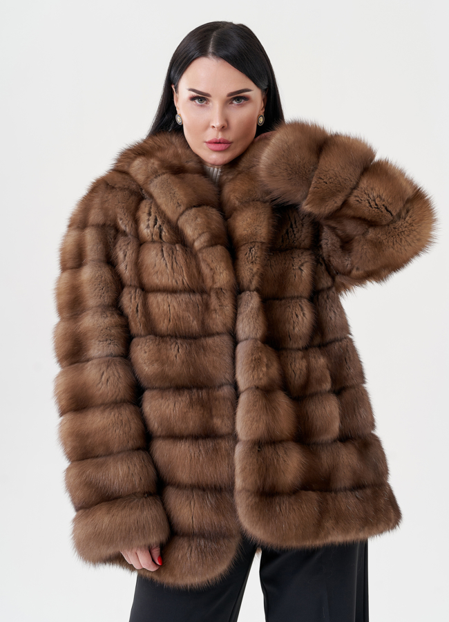 Шуба из куницы  модель № 24433 меха малина