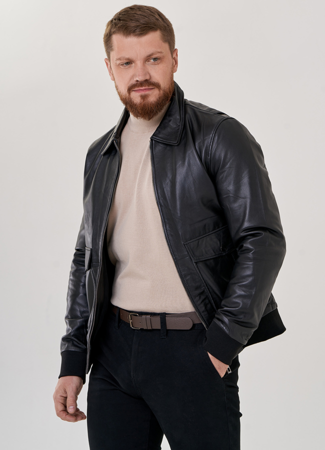 Мужская куртка - пилот модель № 79184 меха малина