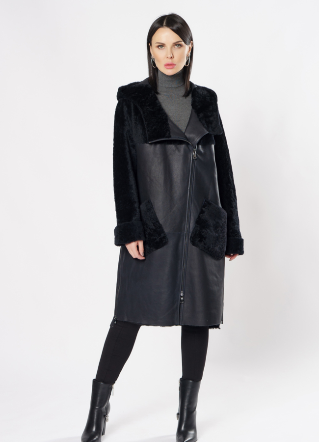 фото Дубленка на молнии с капюшоном модель № 3566-97