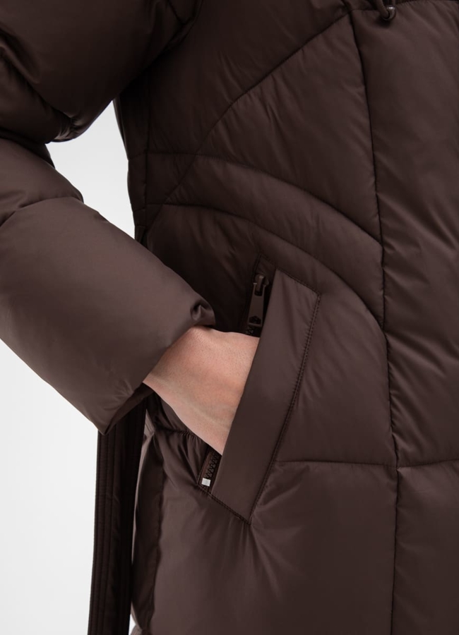 Женский пуховик с капюшоном и поясом модель № 31122 универмаг малина